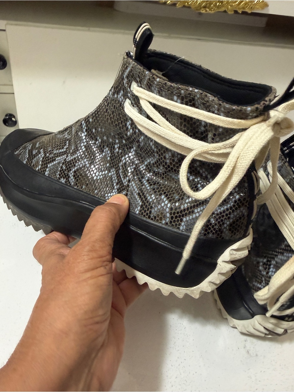 CONVERSE Womens Black Snakeskin Platform Ankle Sneakers - Picture 6 of 16